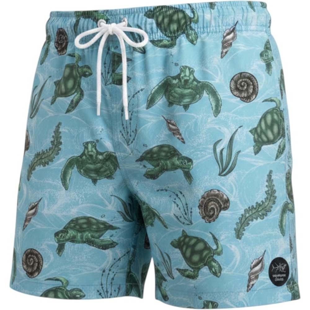 Psycho Tuna Sea Turtle Print Mens Swim Trunks Aqua Blue Green Size S